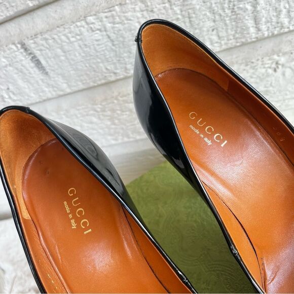 GUCCI Black Leather Y2K Patent Belly Décolleté Platform Heels sz. 36.5 - Picture 2 of 10